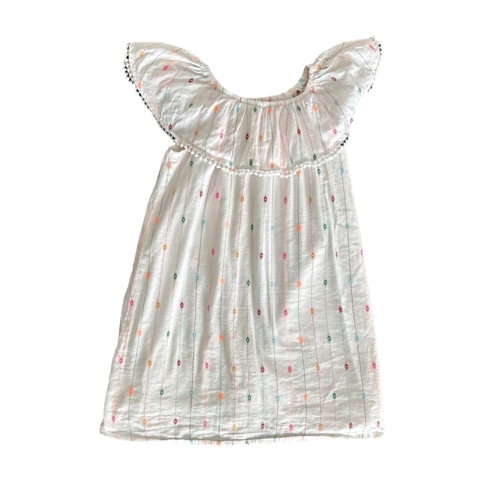 Gap Kids White Ruffle dress size 8 with colored embroidery